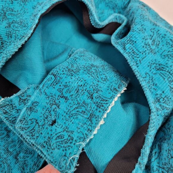 VINTAGE 90s dress‎ teal paisley long sleeve corduroy button up M - Picture 7 of 8